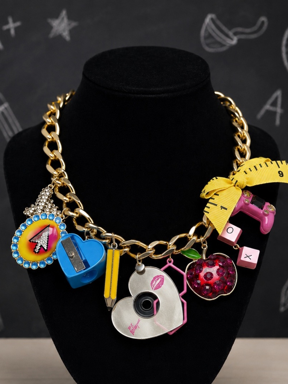 Betsey Johnson 90s School Supplies Charm Necklace Gold-tone Chain NWT